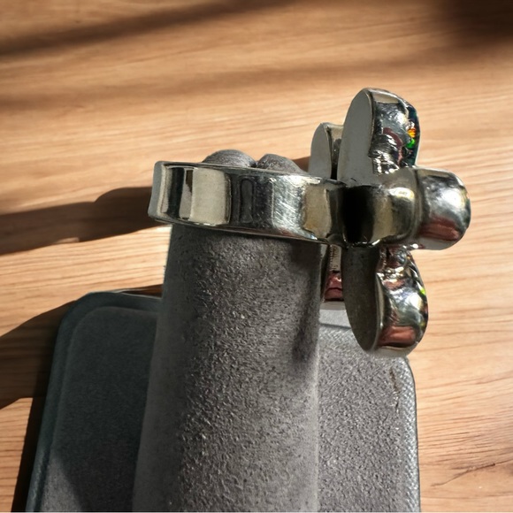 Aurora Opals Set in Solid Sterling Silver Flutter Ring - Picture 6 of 11